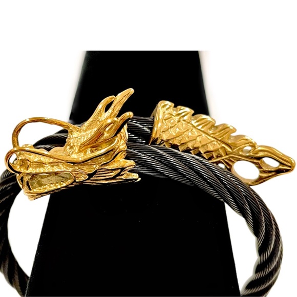 AMRITA SINGH Dragon Moon Bangle Bracelet Black/Gold for Good Luck Feng Shui - Picture 4 of 11